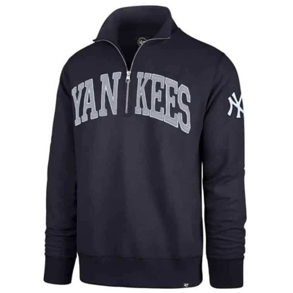 New York Yankees Quarter Zip Pullover Mens Small Navy Blue Embroidered 47 Brand